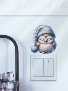 1 件可爱睡觉蓝鸟雪球开关插座装饰贴，适用于卧室、客厅和浴室装饰 - 彩色 - 查看 5