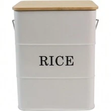 Metal Rice Storage Container, Farmhouse Rice Canister With Lid And Measuring Scoop, Kitchen Countertop Sealed Food Storage Container
