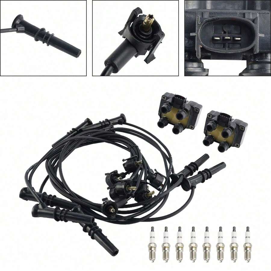 2 Ignition Coil Pack 8 Spark Plugs And Wire Set FD487 SP432 For Foγd Expedition - Black - View 1