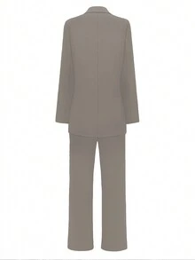 بدلة نسائية أنيقة كاجوال تتكون من جاكيت وبنطال مستقيم للعمل المكتبي ، مناسبة للخريف والشتاء، مزودة بوسادة في الكتف، 2 قطعة