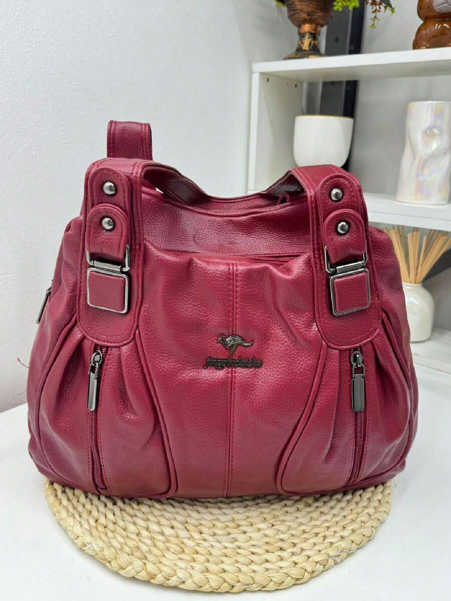 Elegant Women Business Bag, New Punk Fashion Style. Adjustable And Detachable Cross-Shoulder Straps - 酒紅色 - 查看 1