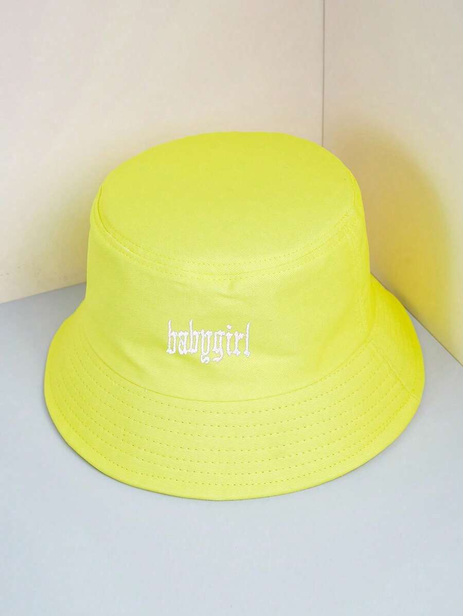 1 chiếc mũ xô thêu chữ BABYGIRL phong cách Y2K dành cho cả nam và nữ, mũ chống nắng thời trang thường ngày để mặc ngoài trời - huỳnh quang màu vàng - Xem 1