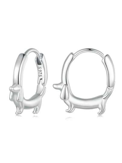 WOSTU 1 par de pendientes de aro de plata de ley 925 con diseño de perro salchicha, pendientes finos de joyería para mujer como regalo de fiesta
