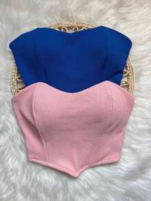 KITE WITH 2 WOMEN'S STRAP-OFF CROPPE TOPS/ CREPE MESH TOP - 乾枯玫瑰色 - 查看 2