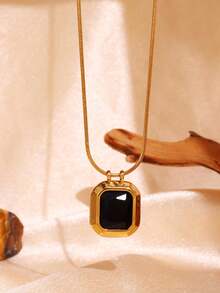 1 件 18K 镀金不锈钢粉色和绿色宝石吊坠耳环套装，复古奢华女士防水项链，优雅时尚 - 多色 - 查看 12