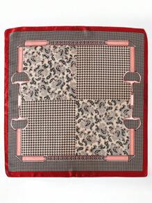 1 chiếc khăn quàng cổ họa tiết răng sói và hoa, khăn quàng cổ lụa vuông thời trang dành cho nữ - Đỏ - Xem 3