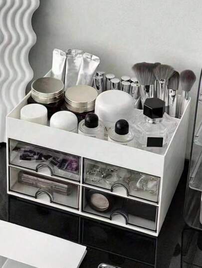 1 Stück transparente Schublade Makeup Organizer Box, Großer Kapazität Multi-Fach Kunststoff Aufbewahrungsbox für Kosmetik, Lippenstifte, Schmuck, Hautpflege, Makeup Pinsel, Büromaterial, geeignet für Schreibtisch, Schlafzimmer, Badezimmer, Feiertage, Schulanfang, Valentinstag Geschenk