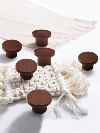 4 件美式豪华木质圆形单孔拉手，适用于橱柜、抽屉、衣柜门、梳妆台、日式木质家具。优质白色、黑色和胡桃木实木材料，附带螺丝