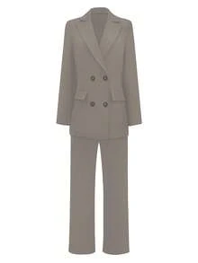 بدلة نسائية أنيقة كاجوال تتكون من جاكيت وبنطال مستقيم للعمل المكتبي ، مناسبة للخريف والشتاء، مزودة بوسادة في الكتف، 2 قطعة