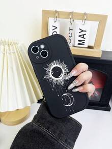 Ốp lưng điện thoại in họa tiết mặt trời và mặt trăng cổ điển màu đen có bảo vệ ống kính, tương thích với iPhone và Galaxy - Nhiều màu - Xem 4
