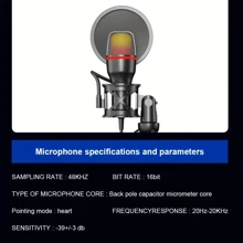 Microfone de Condensador Diafragma Pequeno USB para Streaming de Podcast em PC com Iluminação RGB, Tripé, Filtro Anti-Pop, Conectividade USB-C, Plug and Play