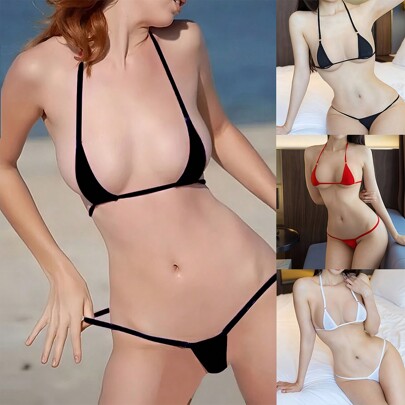 Women Sexy Lingerie Micro Bikini Set Swimwear Bra Top G-String Thong Underwear 2 Pieces Set.