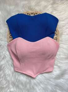 KITE WITH 2 WOMEN'S STRAP-OFF CROPPE TOPS/ CREPE MESH TOP - 乾枯玫瑰色 - 查看 1