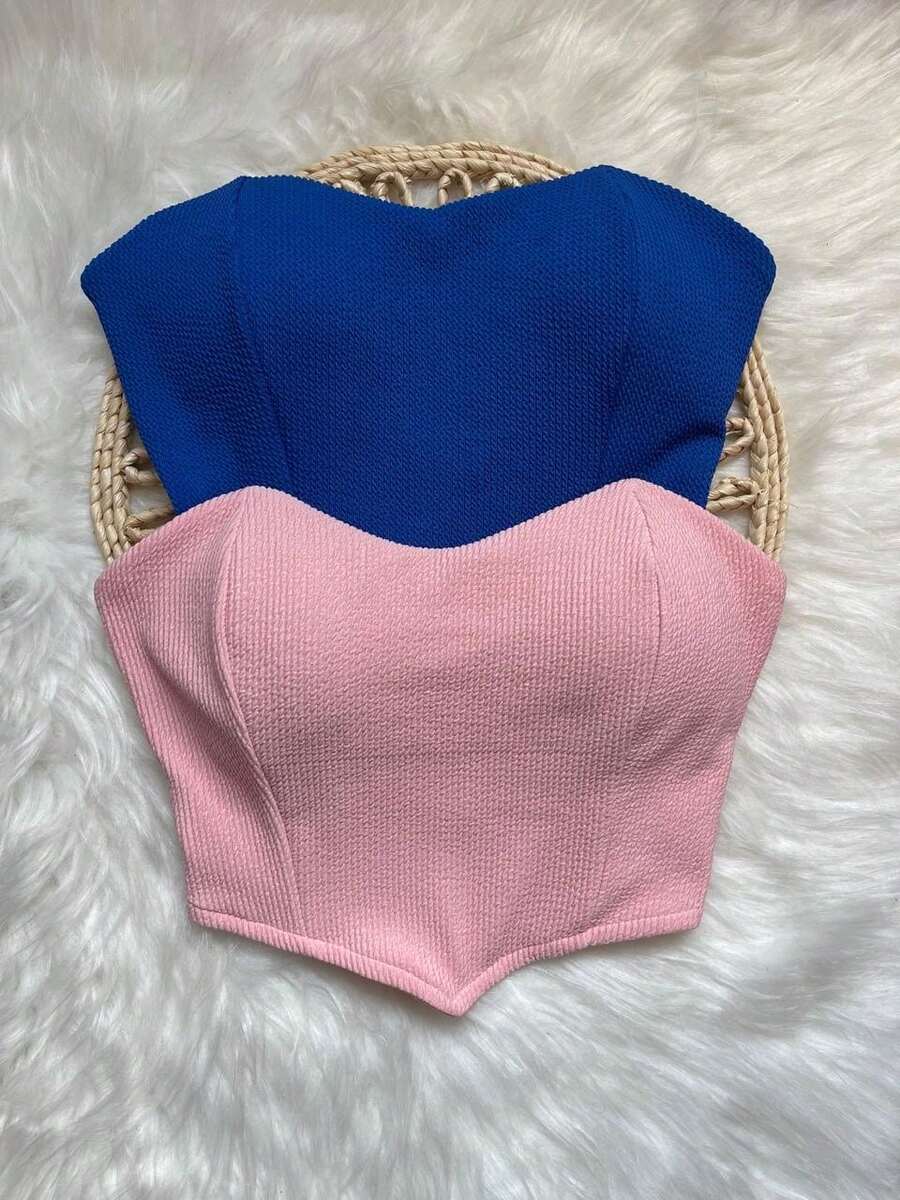 KITE WITH 2 WOMEN'S STRAP-OFF CROPPE TOPS/ CREPE MESH TOP - 乾枯玫瑰色 - 查看 1