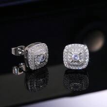 Semi-Jewelry Square Studded Earring For Women Fashion 925 Silver Plated - Bạc - Xem 6