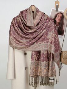 1 件女士奢华佩斯利花卉刺绣流苏围巾，时尚围巾，优雅舒适，四季皆宜，适合日常穿着 - 佩斯利花紋刺繡披肩 - 查看 23