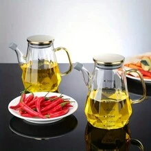 1 个创意菱形设计硼硅酸盐玻璃油瓶，适用于厨房，容量 16.91 盎司/23.67 盎司/30.43 盎司 - 彩色 - 查看 1