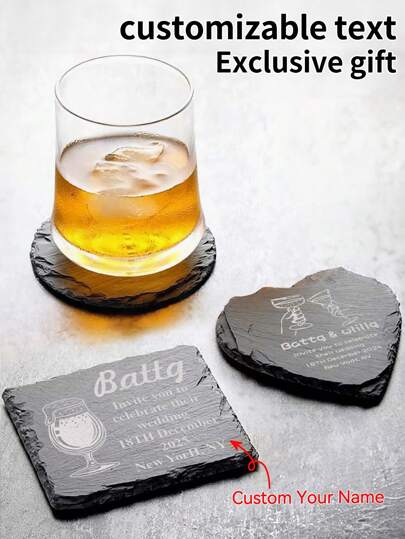 Personalized Coasters - Engraved Stone Coasters, Wedding Gift, Customized Slate Drink Coasters, Housewarming Letter Gift, Beverage Coasters, Desktop Coasters, Gift For Dad, Christmas & New Year Gift