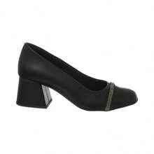 Di Valerina Women's Pumps Doll Shoes Thick Heel Square Toe Rhinestone - Negro - Ver 3