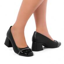 Di Valerina Women's Pumps Doll Shoes Thick Heel Square Toe Rhinestone - Negro - Ver 2