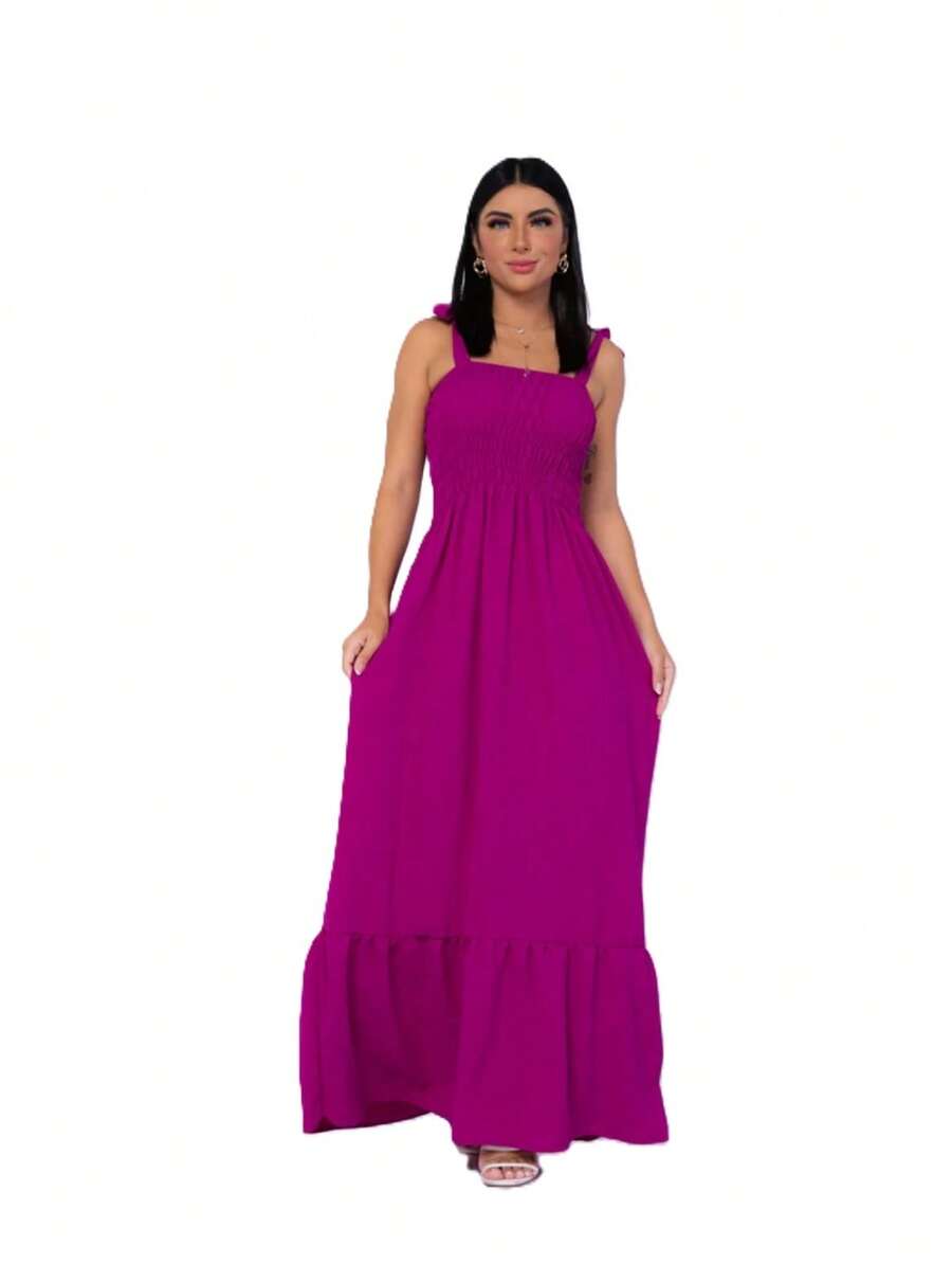 Steve Store Long Dress With Straps And Elastane, Dune Fabric - Màu đỏ tím - Xem 1