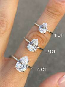 1 件 925 纯银 1ct-4ct 梨形切割大方晶锆石女士水滴形结婚戒指订婚新娘派对戒指，精美珠宝礼物 - 銀色 - 查看 6