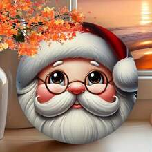 圣诞老人脸 8"X8" 木制标牌 - 圣诞节/新年装饰牌匾、圣诞节/新年礼物、木制花环标牌，非常适合花环、办公室和家居装饰、派对礼品 - 彩色 - 查看 1