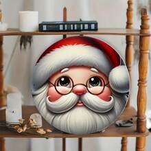 圣诞老人脸 8"X8" 木制标牌 - 圣诞节/新年装饰牌匾、圣诞节/新年礼物、木制花环标牌，非常适合花环、办公室和家居装饰、派对礼品 - 彩色 - 查看 8