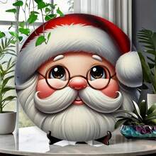 圣诞老人脸 8"X8" 木制标牌 - 圣诞节/新年装饰牌匾、圣诞节/新年礼物、木制花环标牌，非常适合花环、办公室和家居装饰、派对礼品 - 彩色 - 查看 5