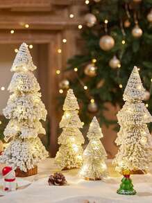 6pcs/Set Mini Artificial Christmas Trees With Wooden Base, Christmas Decorations For Wedding Decor, Bridal Backdrop, Bouquets, Boutonnieres, Arch, Party Decorations - Multicolor - View 3