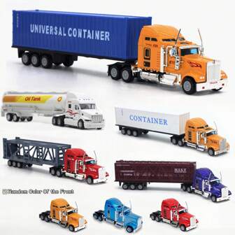 Camión de aleación de 27 cm + contenedor (color de cabeza de camión aleatorio), conjunto de juguetes de camión para niños con acción de remolque trasero y función giratoria de la cabeza, conjunto de juguetes de transporte de camión/camión cisterna/camión contenedor, regalo decorativo para niños, camión, juguete de camión