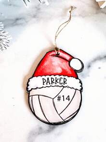 1 件定制球主题圣诞装饰吊坠、个性化亚克力排球运动员圣诞装饰、排球礼物、带圣诞帽的个性化排球装饰、圣诞树节日吊坠 - 白色 - 查看 5