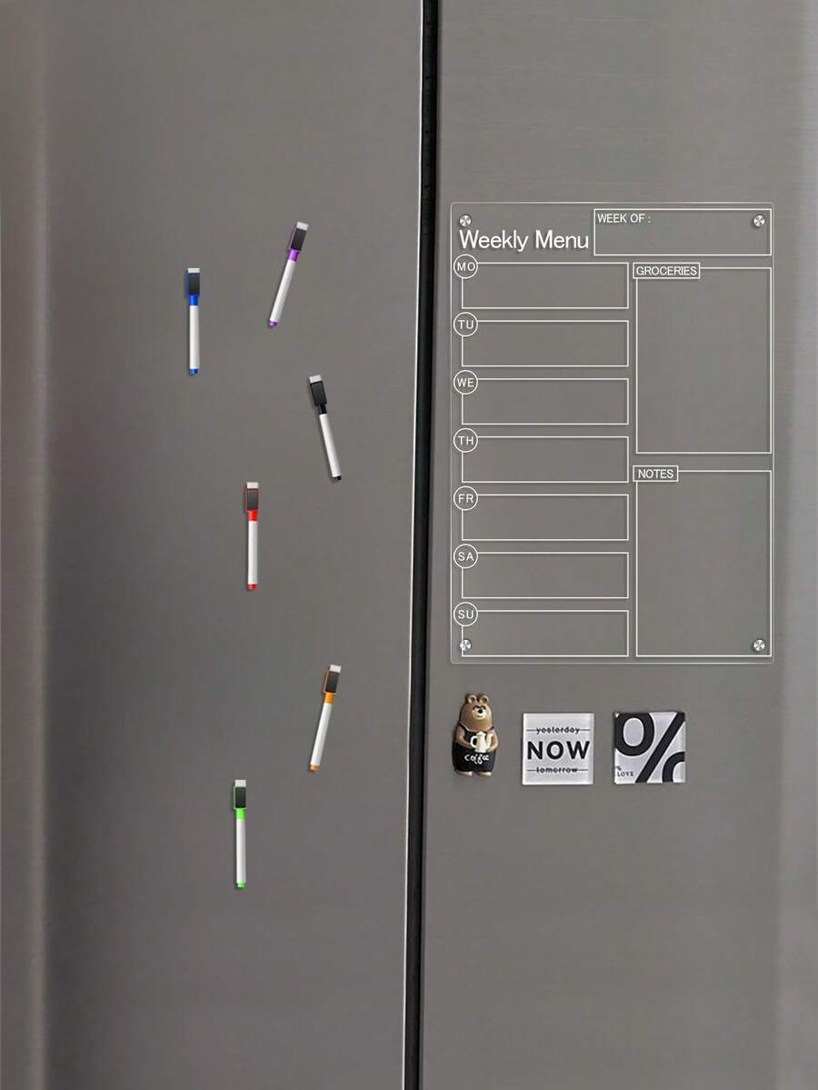 1pc Transparent Acrylic Refrigerator Calendar Board, Dry Erase