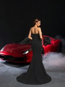 Mermaid Hem Strapless Prom Dress, Elegant Bridal Gown - Black - View 3