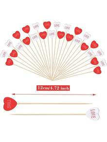 10/20/24pcs Bamboo Cocktail Picks - Heart Shaped Appetizer Skewers, Perfect For Hors D'oeuvres, Weddings, Valentine's Day, Anniversaries, Parties, Birthdays - Multicolor - View 2