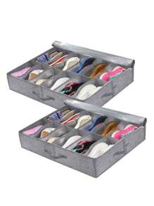 1pc Underbed Shoe Storage Bag With Transparent Cover, Dust-Proof, 12 Compartments, Foldable Shoe Organizer Bag For Home, Bedroom, Study Room, Back To School Essential - Grey - View 7