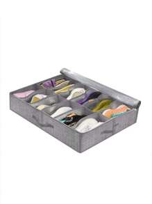 1pc Underbed Shoe Storage Bag With Transparent Cover, Dust-Proof, 12 Compartments, Foldable Shoe Organizer Bag For Home, Bedroom, Study Room, Back To School Essential - Grey - View 8