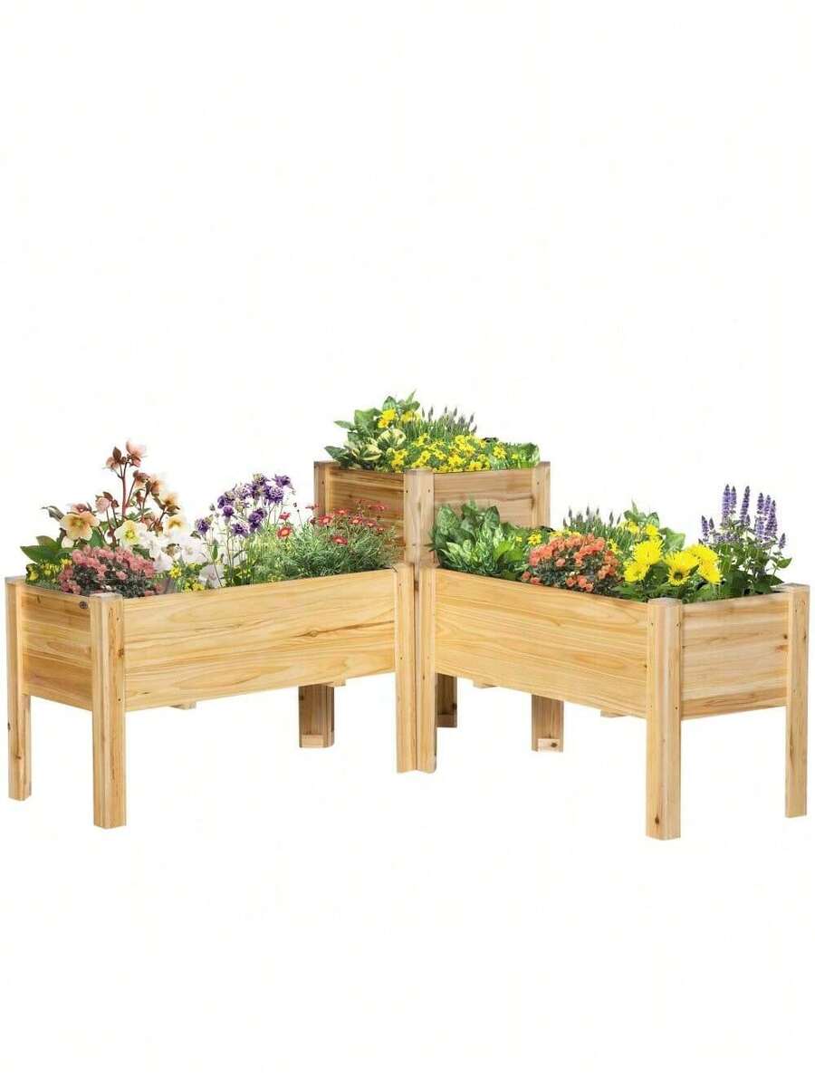 Outsunny Raised Garden Bed Set Of 3, Wooden Elevated Planter Box With