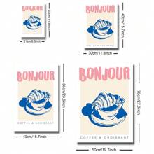 Set di 3 stampe su tela con immagini di cibo e bevande, cartellone d'arte per la cucina, stile retrò francese, con motivi come pasta, caffè e pane, quadri senza cornice per decorazione minimale per cameretta, appartamento, sala da pranzo, soggiorno, casa moderna
