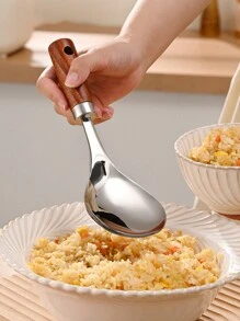 1 件装不锈钢不粘饭勺，木柄立式，耐热加厚饭勺 - 銀色 - 查看 8