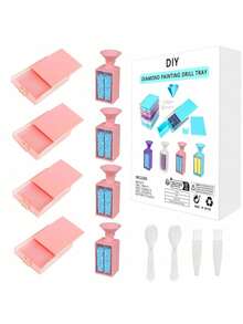 8 件/套钻石画工具和配件，适用于 DIY 艺术工艺品用品，4 件钻石画收纳托盘，带 4 件可拆卸漏斗，创意钻石印花收纳盒，带刷子、勺子和水钻珠子分类托盘 - 彩色 - 查看 15