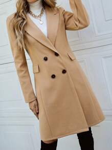 女士双排扣长袖翻领风衣