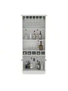 Gabinete bar de 70 pulgadas de altura con 10 estantes de vidrio, 5 cubículos y 3 estantes abiertos y gabinete blanco, DreamDecor
