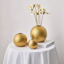 1个金色陶瓷花瓶，现代装饰花瓶，金色花瓶家居装饰，圆形装饰花瓶，适合用作餐桌中心摆件、婚礼派对装饰、办公室装饰、金色客厅装饰、斋月装饰、斋月礼物、生日、毕业典礼、开斋节花瓶、玻璃花瓶 - 彩色 - 查看 2