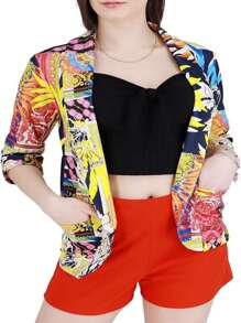JOPHY & CO. Women's Blazer Jacket With Pockets (Code 5572) - Blue Floral - View 2