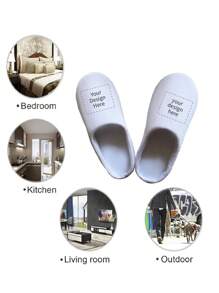 Custom Logo Men's Sweat-Absorbent Breathable Indoor Slippers, Memory Foam Closed-Toe Home Slippers - White - View 4