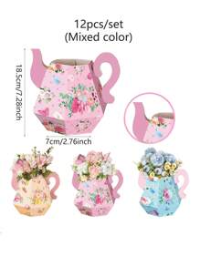 12pcs Tea Party Decorations Flower Boxes Centerpiece Princess Tea Party Centerpieces Gift Boxes For Tables Teapot Vase Table Decoration For Floral Tea Themed Birthday Party Wedding - Multicolor - View 3