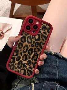 秋季手机壳猎豹印花情人节动物 1 件酒红色哑光豹纹保护壳适用于 16 Pro Max / 15 Pro / 15 / 14 Pro Max / 14 Pro / 14 / 13 Pro / 13 / 12 / 11 / XR，防摔手机壳防水防震防刮