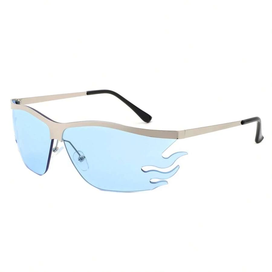 1pc Rimless Square Sunglasses With Tinted Lenses, Modern Minimalist Oversized Shades For Women & Men, UV Protection Lightweight Eyewear For Driving, City Outfits, Beach Holidays, BBQ Parties, Cafes And Outdoor Adventures - 藍色 - 查看 1