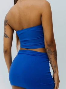 Cropped Top With Ring In Ribbed Fabric, Foreign Fashion Style, Women's Top - 藍色 - 查看 3